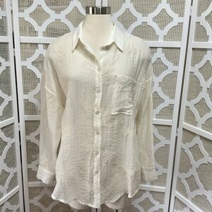 Sheer Floral Blouse Women L‎ Ivory Romantic Cottagecore Relaxed Artsy Flowy
